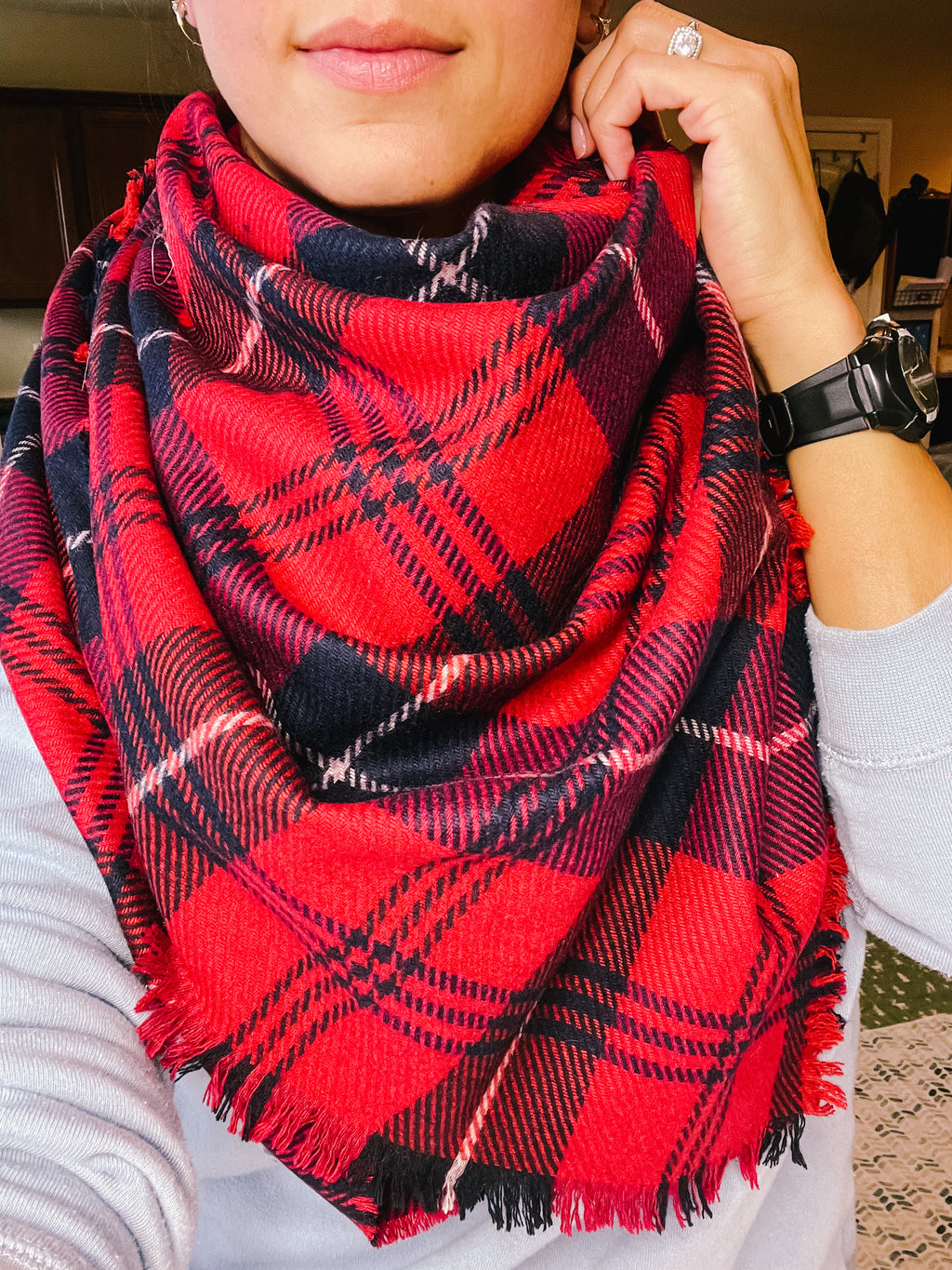 Red + Blue Plaid Blanket Scarf