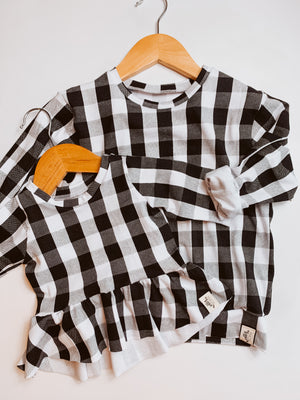 Buffalo Plaid 3/4 Sleeves Peplum